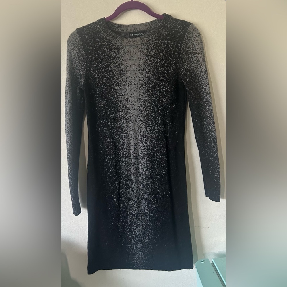 Cynthia Rowley Black and Silver Long Sleeve Sweater Dress